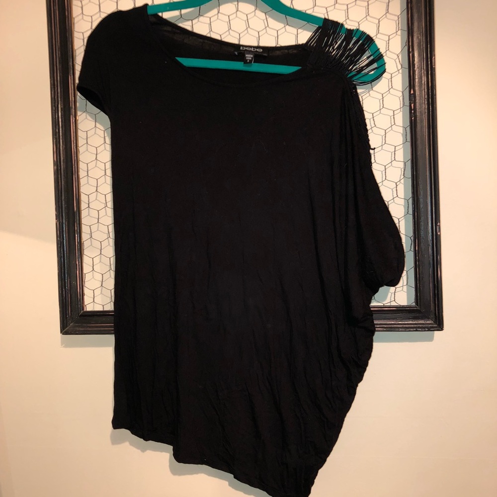 Bebe Off The Shoulder Fringe Top